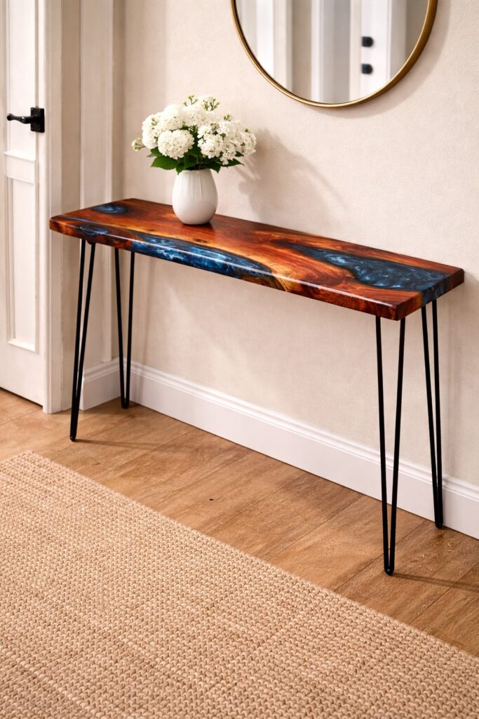 Combs Coastal Woodworking created a second life for this storm-salvaged, Florida Keys wood as a beautiful and functional console